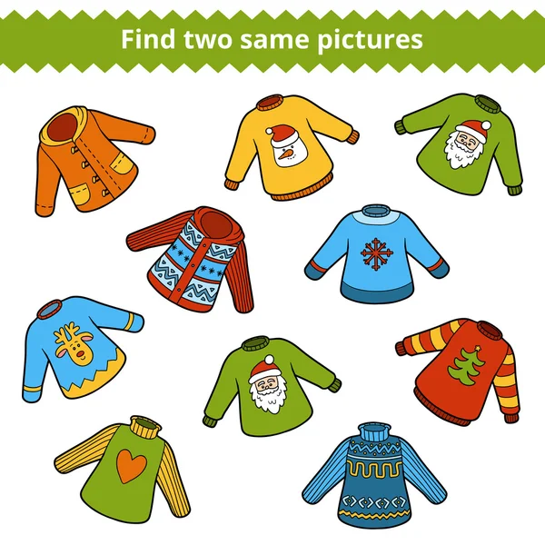 Encontre as mesmas fotos. Conjunto de camisolas —  Vetores de Stock