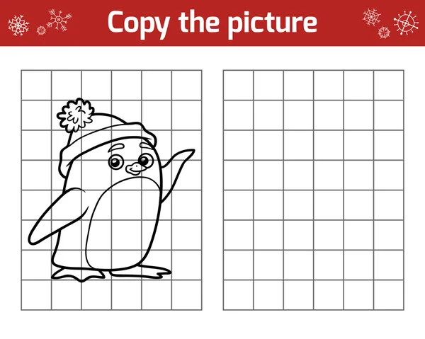 Copia la foto. Personaje navideño, pingüino — Vector de stock