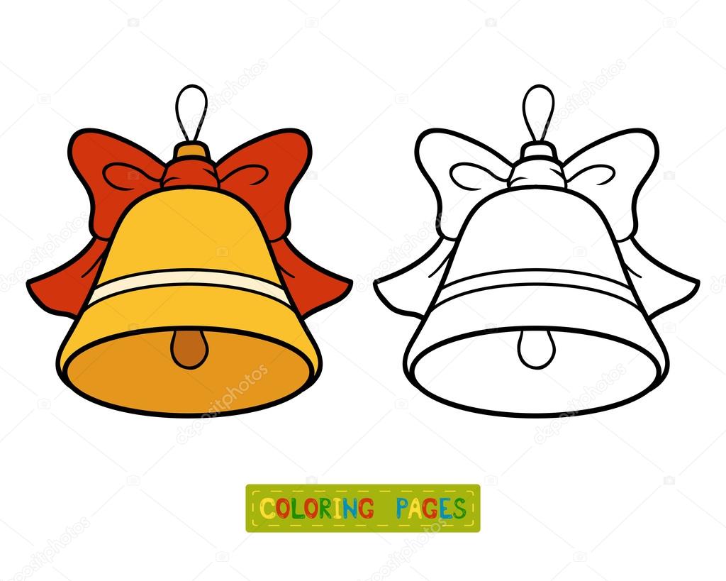 Disegni da colorare libro albero di Natale giocattolo campana — Vettoriale Stock Libro da colorare per bambini