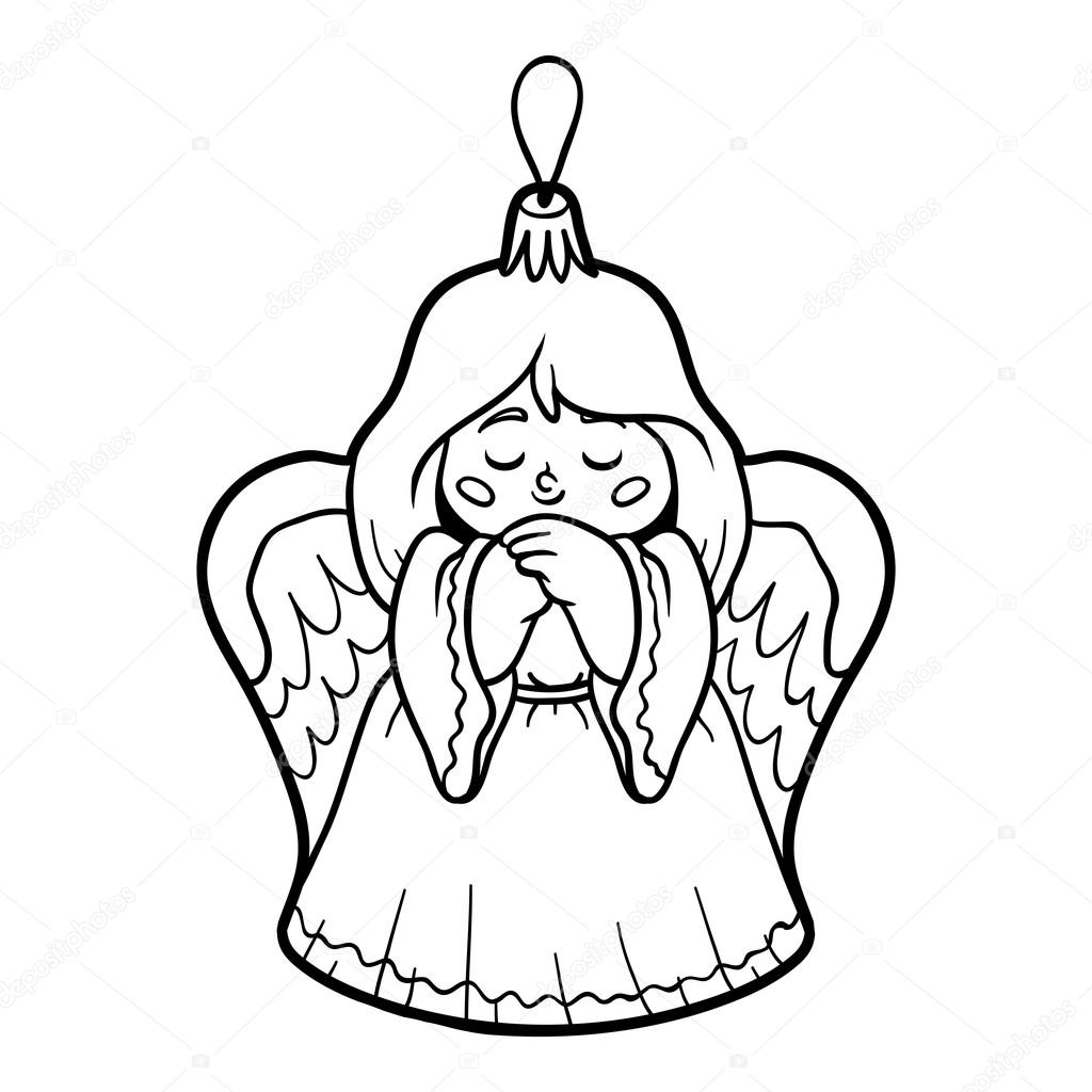 Disegni da colorare libro albero di Natale giocattolo angel — Vettoriale Stock Libro da colorare per bambini