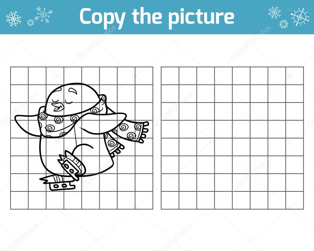 Copy the picture. Christmas character, little penguin