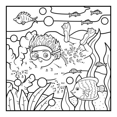 Sayı oyunu, çocuklar için küçük çocuk denizde Yüzme