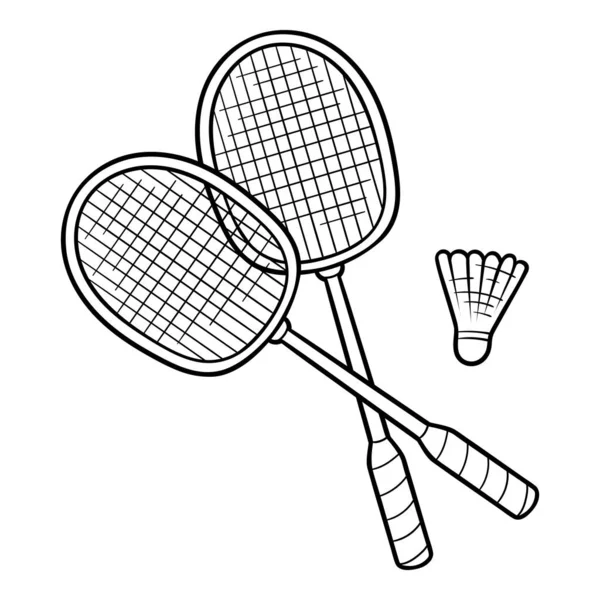 Βιβλίο Ζωγραφικής Για Παιδιά Ρακέτες Badminton Και Shuttlecock — Διανυσματικό Αρχείο