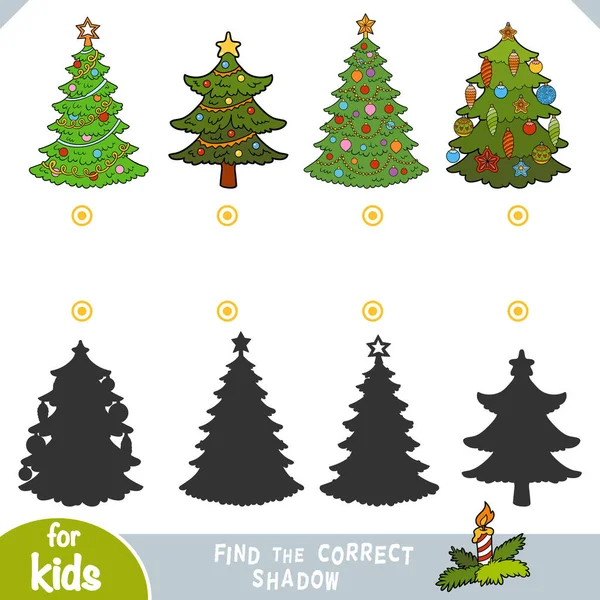 Find Correct Shadow Education Game Children Set Christmas Trees — Vettoriale Stock