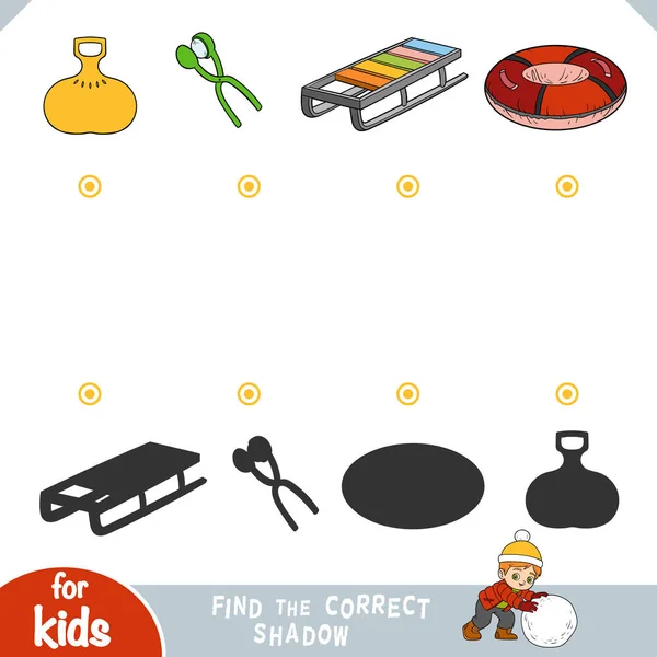 Find Correct Shadow Education Game Children Set Winter Objects Plastic — Stock Vector