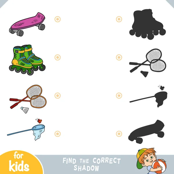 Βρείτε Σωστή Σκιά Παιχνίδι Εκπαίδευσης Για Παιδιά Συλλογή Καλοκαιρινών Αντικειμένων — Διανυσματικό Αρχείο