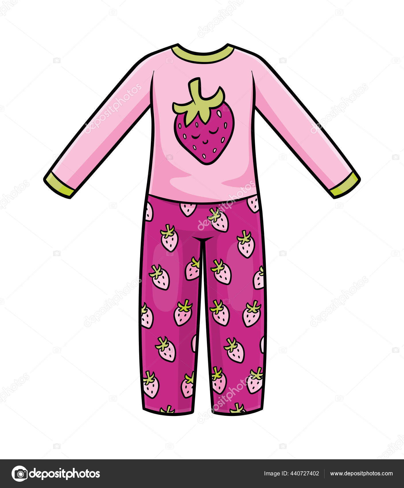 Illustration Vectorielle Dessin Animé Pour Enfants Pyjama Motif Fraise ...