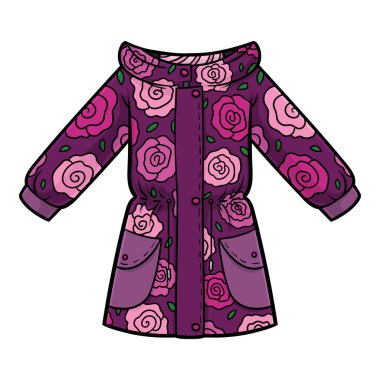 Cartoon vector illustration for children, Girls parka jacket with a roses pattern