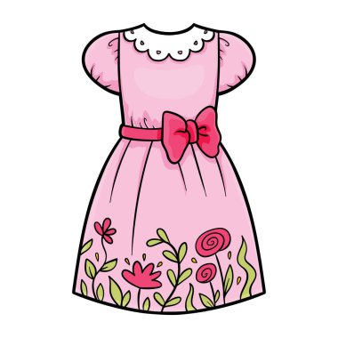 Cartoon vector illustration for children, Dress with flowers