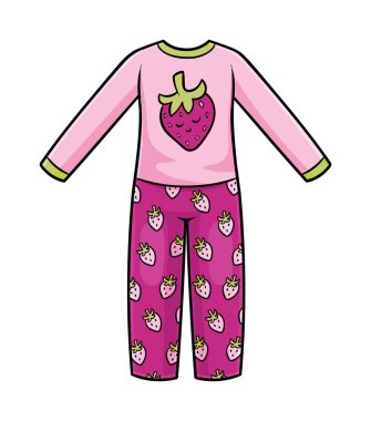 Cartoon vector illustration for children, Pyjamas with strawberry pattern clipart