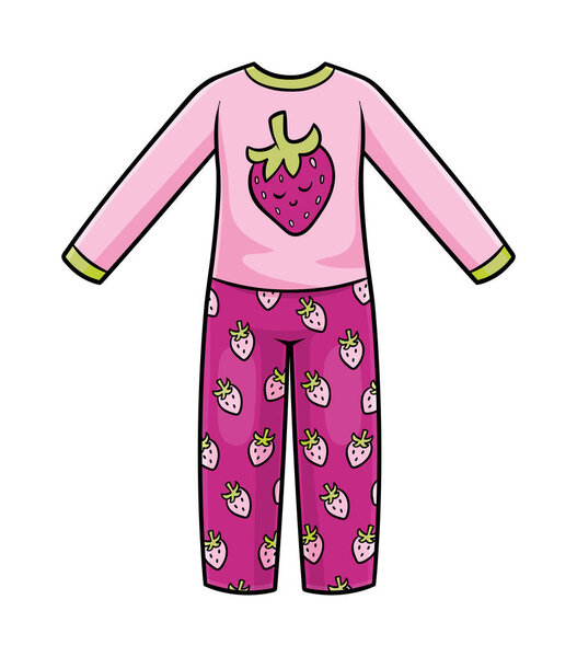 Cartoon vector illustration for children, Pyjamas with strawberry pattern