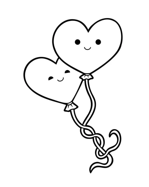 Coloring Book Children Lovers Heart Shaped Balloons Cute Faces — Stock Vector