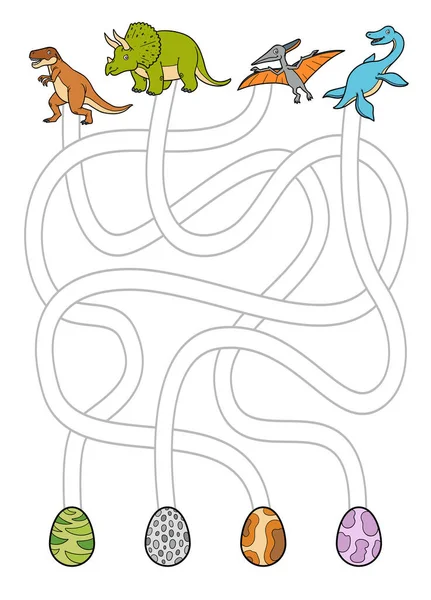 Jeu Labyrinthe Pour Enfants Aidez Les Dinosaures Trouver Leur Chemin — Image vectorielle