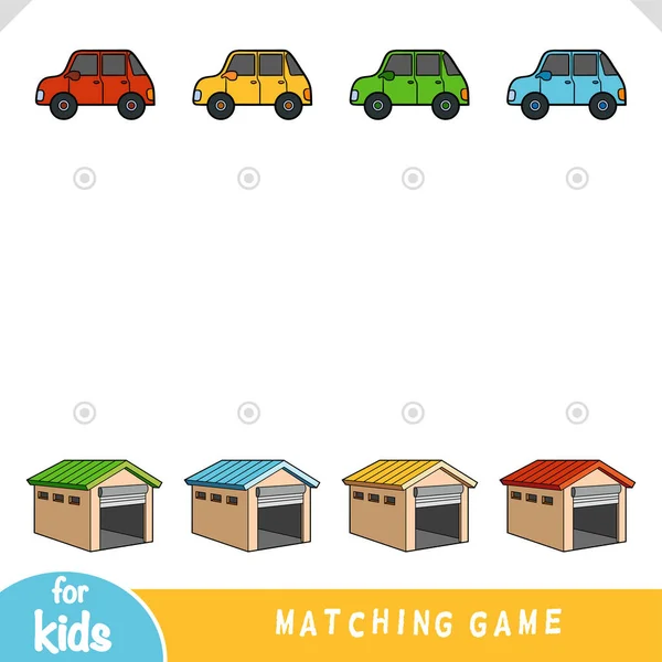 Matching Game Education Game Children Choose Garage Each Car Color — Vetor de Stock