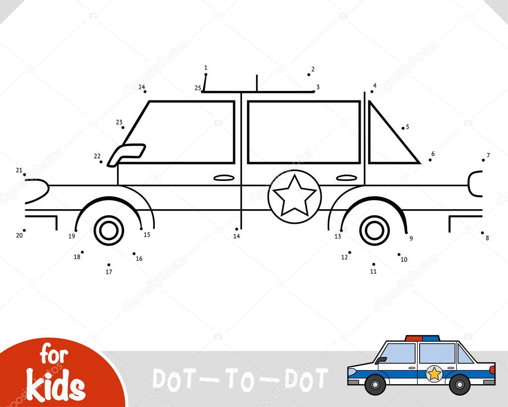 Numbers game, education dot to dot game for children, Police car