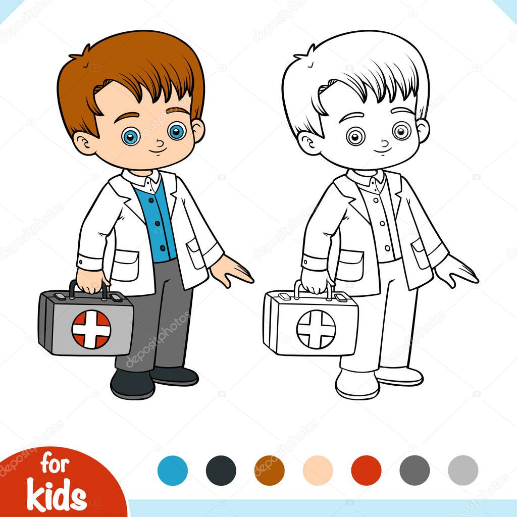 Coloring book for children, Emergency doctor with a first aid bag