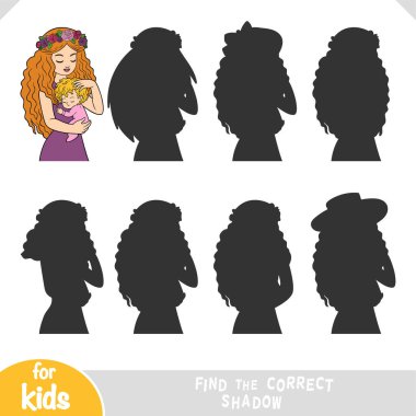 Doğru gölgeyi bul, çocuklar için eğitim oyunu, anne ve kız