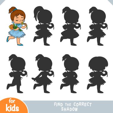 Doğru gölgeyi bul, çocuklar için eğitim oyunu, çiçekli kız