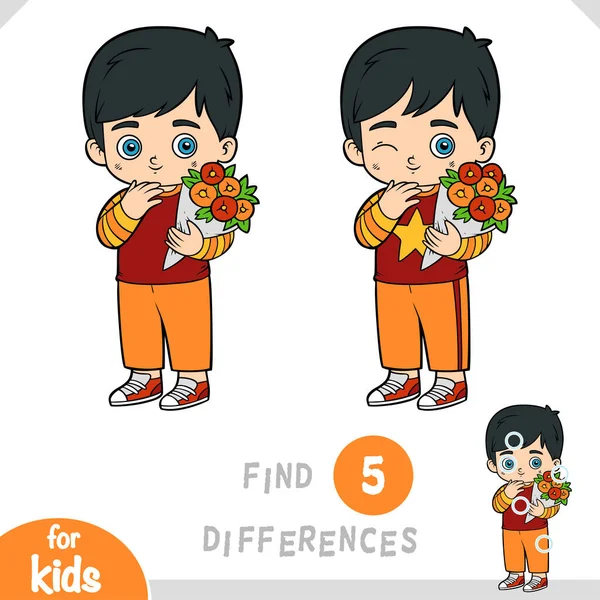 Najít Rozdíly Vzdělávací Hra Pro Děti Chlapec Kytice Květin — Stockový vektor