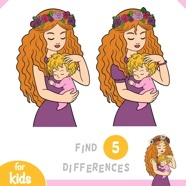 Найти Различия Образовательная Игра Детей Мать Дочь — стоковый вектор