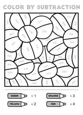 Çıkartma ile renk, çocuklar için eğitim oyunu, bahçede çiçekler