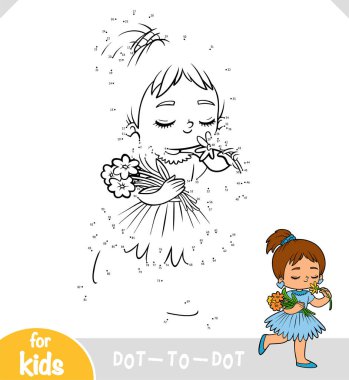 Numaralar oyunu, eğitim çocuklar için nokta oyunu, çiçekli kız