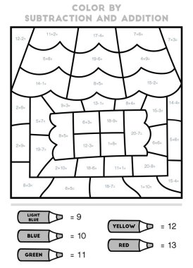 Toplama ve çıkarma ile renk, çocuklar için eğitim oyunu, House