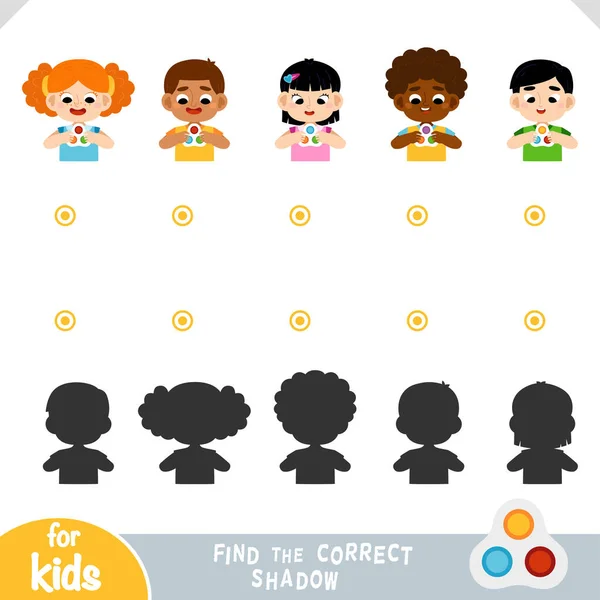Find Correct Shadow Education Game Children Girls Boys Holding Antistress — 图库矢量图片