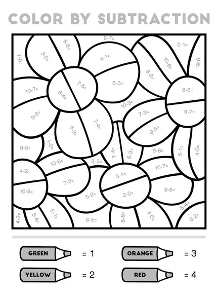 Çıkartma ile renk, çocuklar için eğitim oyunu, bahçede çiçekler
