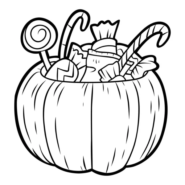 Målarbok För Barn Halloween Pumpa Med Sötsaker — Stock vektor