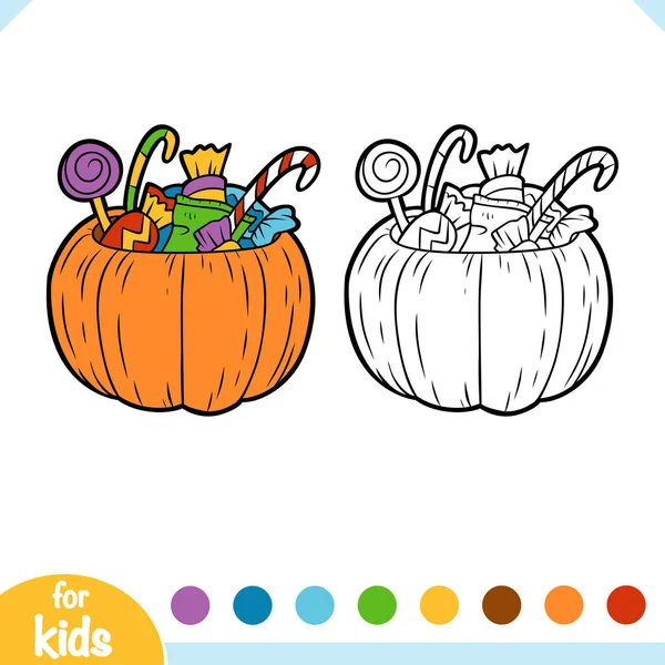 Livre Colorier Pour Enfants Citrouille Halloween Avec Des Bonbons — Image vectorielle