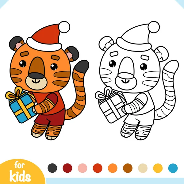 Coloring Book Children Chinese New Year Tiger Gift — Stock Vector