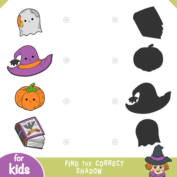 Encontre Sombra Correta Jogo Educação Para Crianças Itens Halloween Abóbora — Vetor de Stock