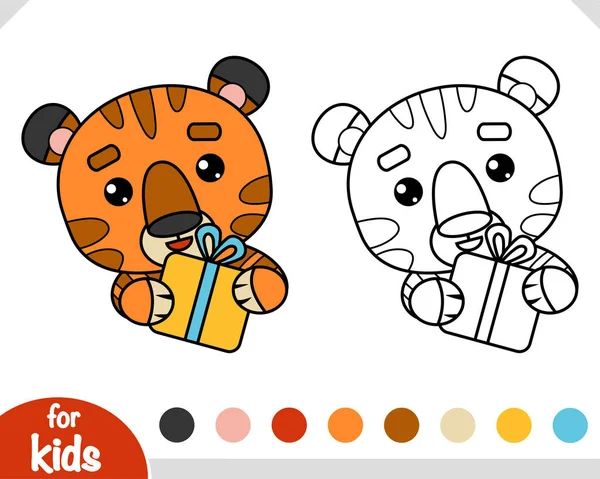 Malbuch Für Kinder Chinesisches Neujahr Tiger Und Geschenk — Stockvektor