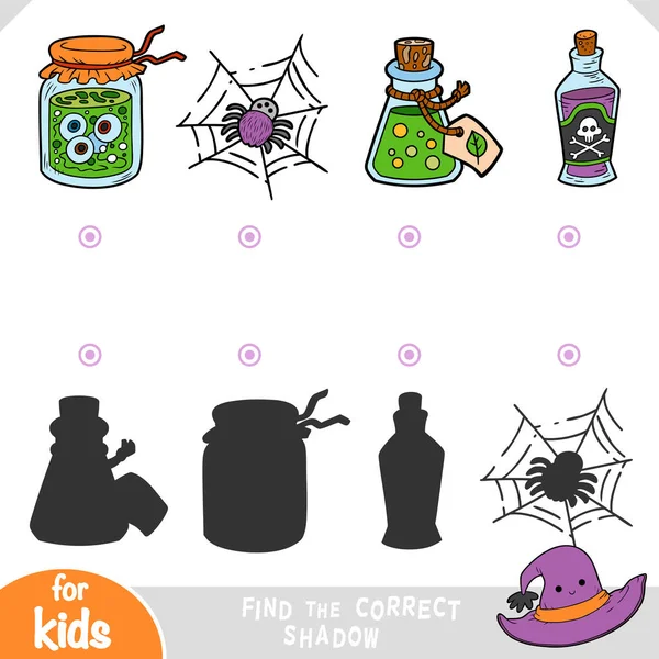 Finden Sie Den Richtigen Schatten Bildungsspiel Für Kinder Hallowee Gegenstände — Stockvektor