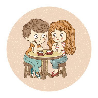 Boy and girl: tea-party clipart