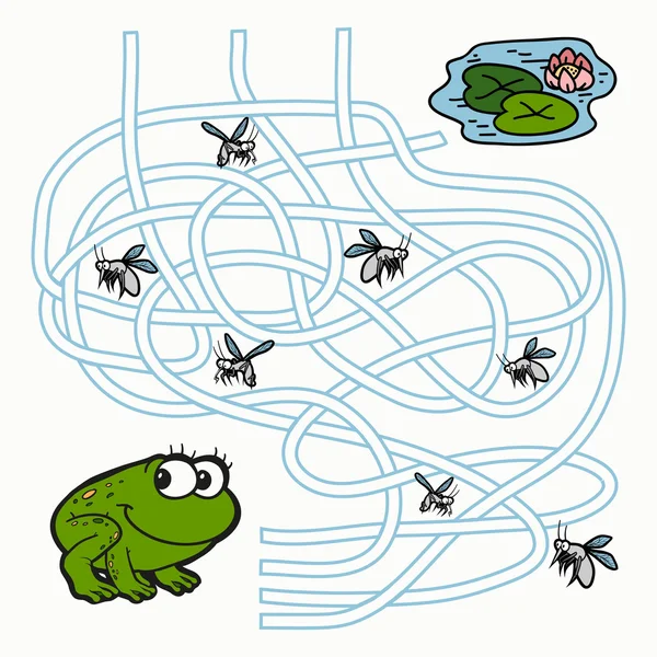 Labirent oyun çocuklar için (kurbağa) — Stok Vektör