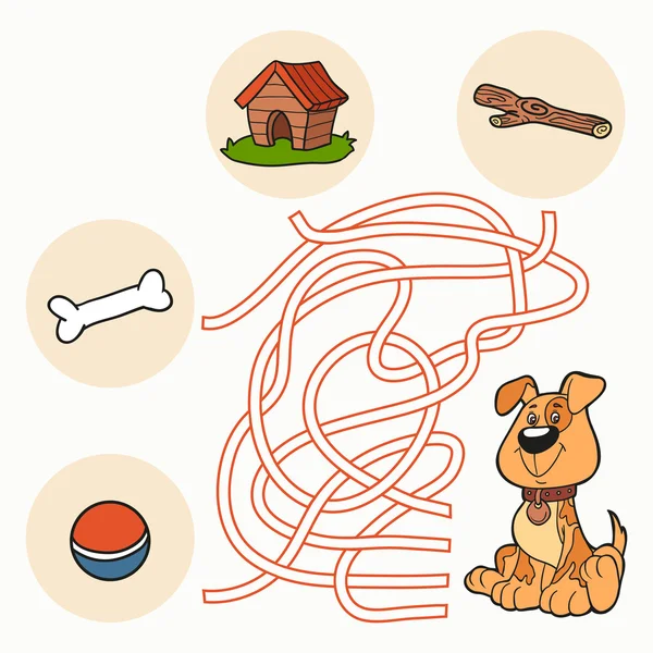 Лабиринт игры: Помощь собака добраться до еды — стоковый вектор