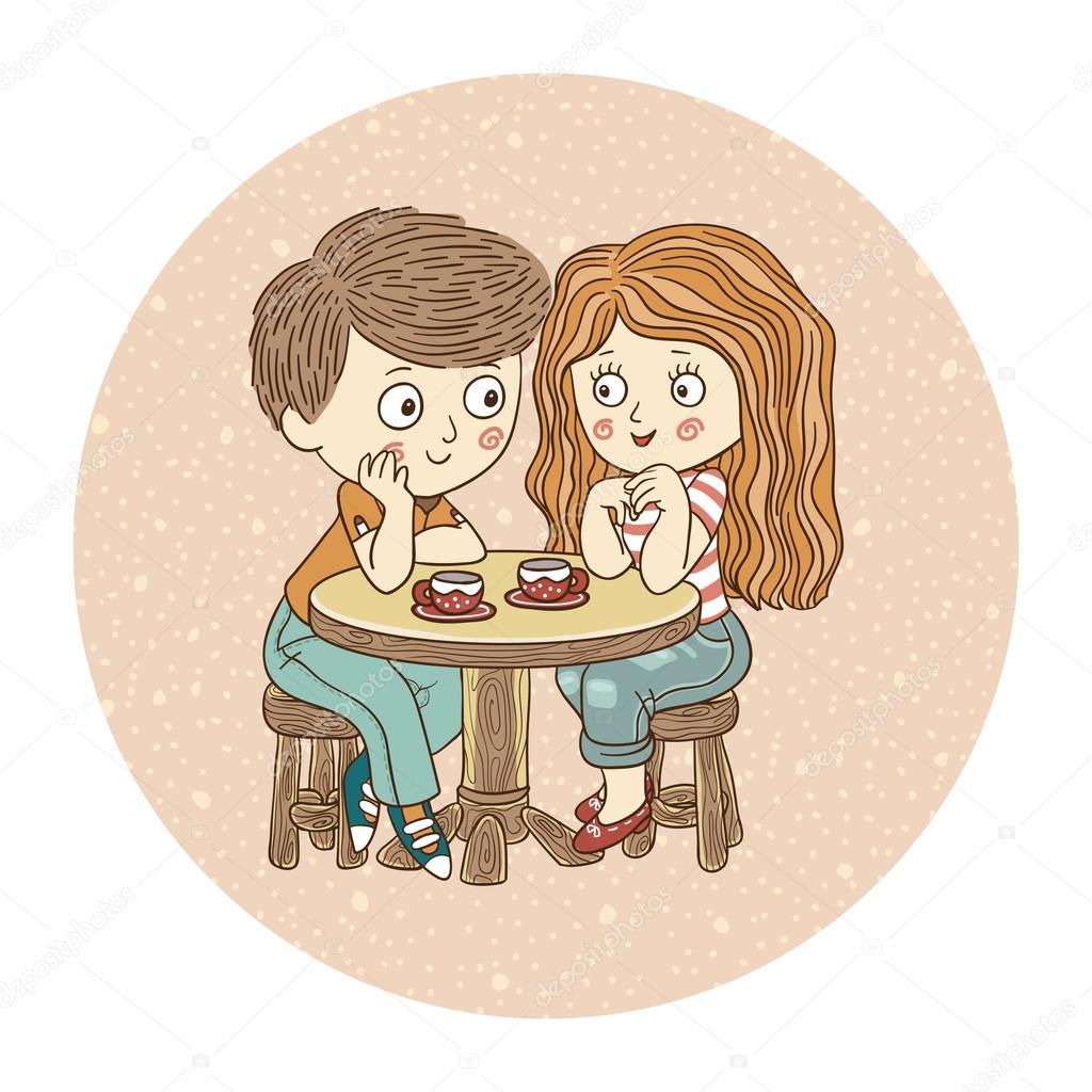 Boy and girl: tea-party