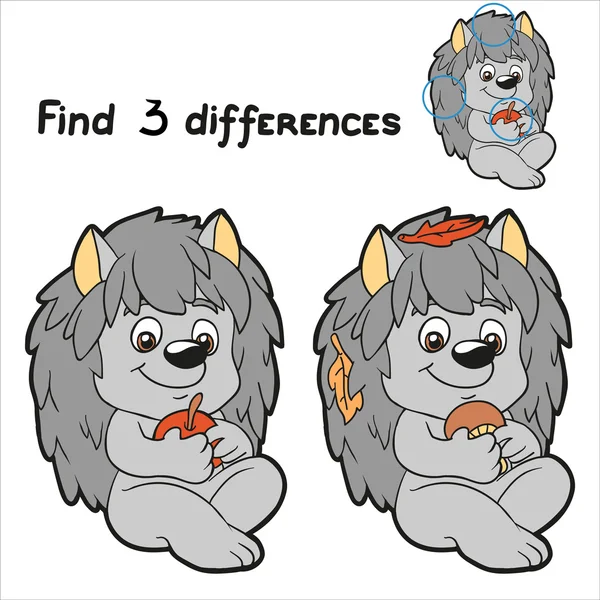 Trouver 3 différences (hérisson ) — Image vectorielle