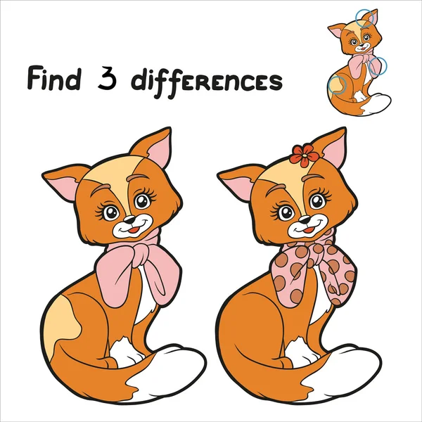 Najít 3 rozdíly (cat) — Stockový vektor
