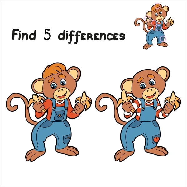 Find 5 differences (monkey) — Stock Vector