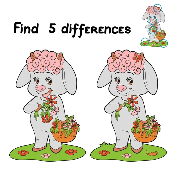 Trouver 5 différences (moutons ) — Image vectorielle