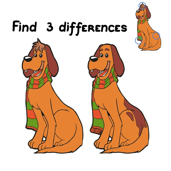 Найти 3 различия (собака ) — стоковый вектор