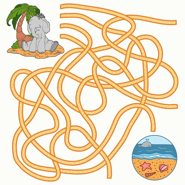 Maze game for children (elephant) — Stock Vector