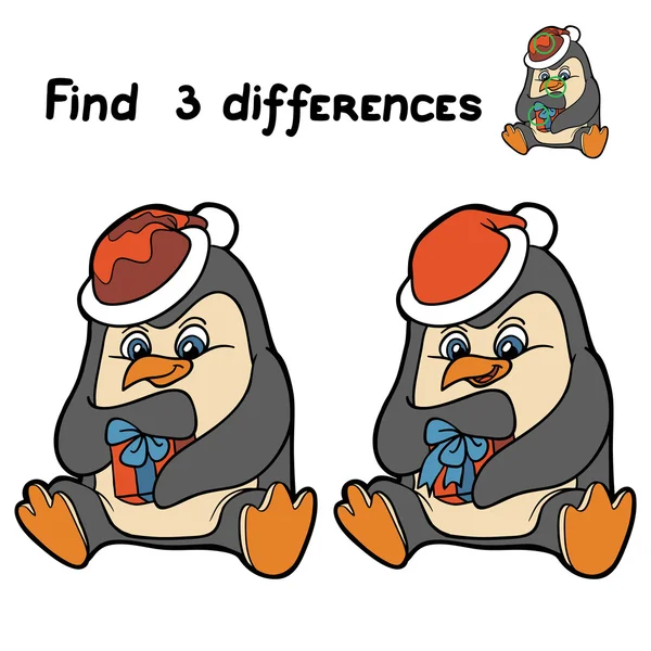 Finden Sie 3 Unterschiede (Pinguin) — Stockvektor