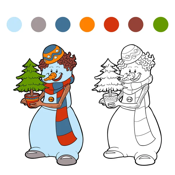 着色书 (雪人和圣诞树) — 图库矢量图片