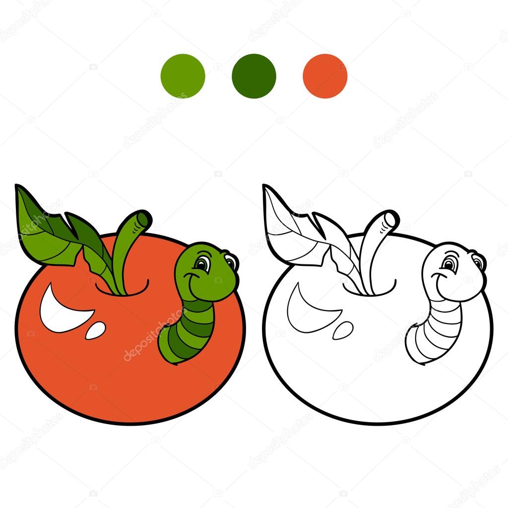Download Coloring Book Worm And Apple Vector Image By C Ksenya Savva Vector Stock 56453407