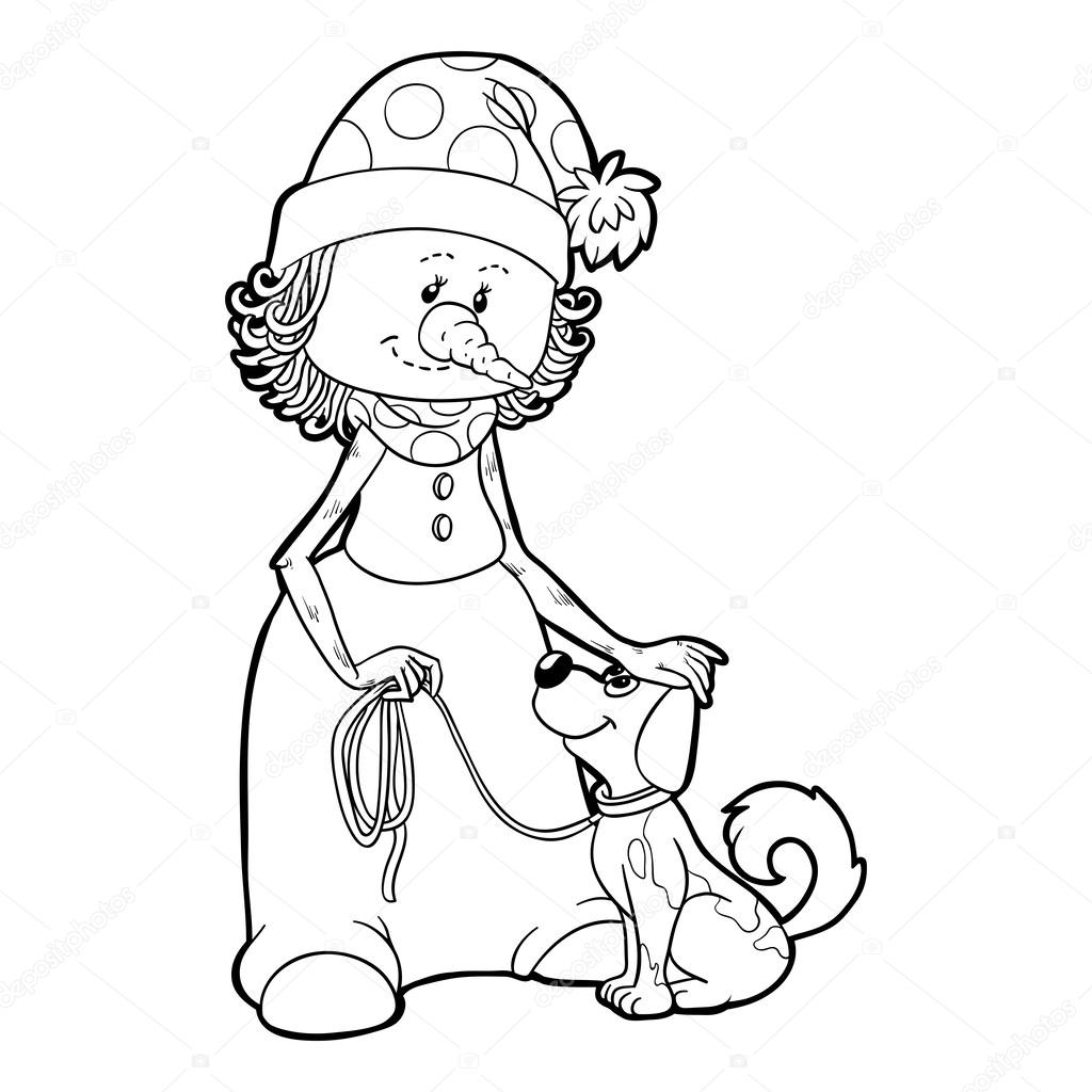 Coloring book (snowman and dog)