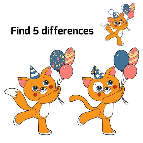 Trouver 5 différences (chat ) — Image vectorielle